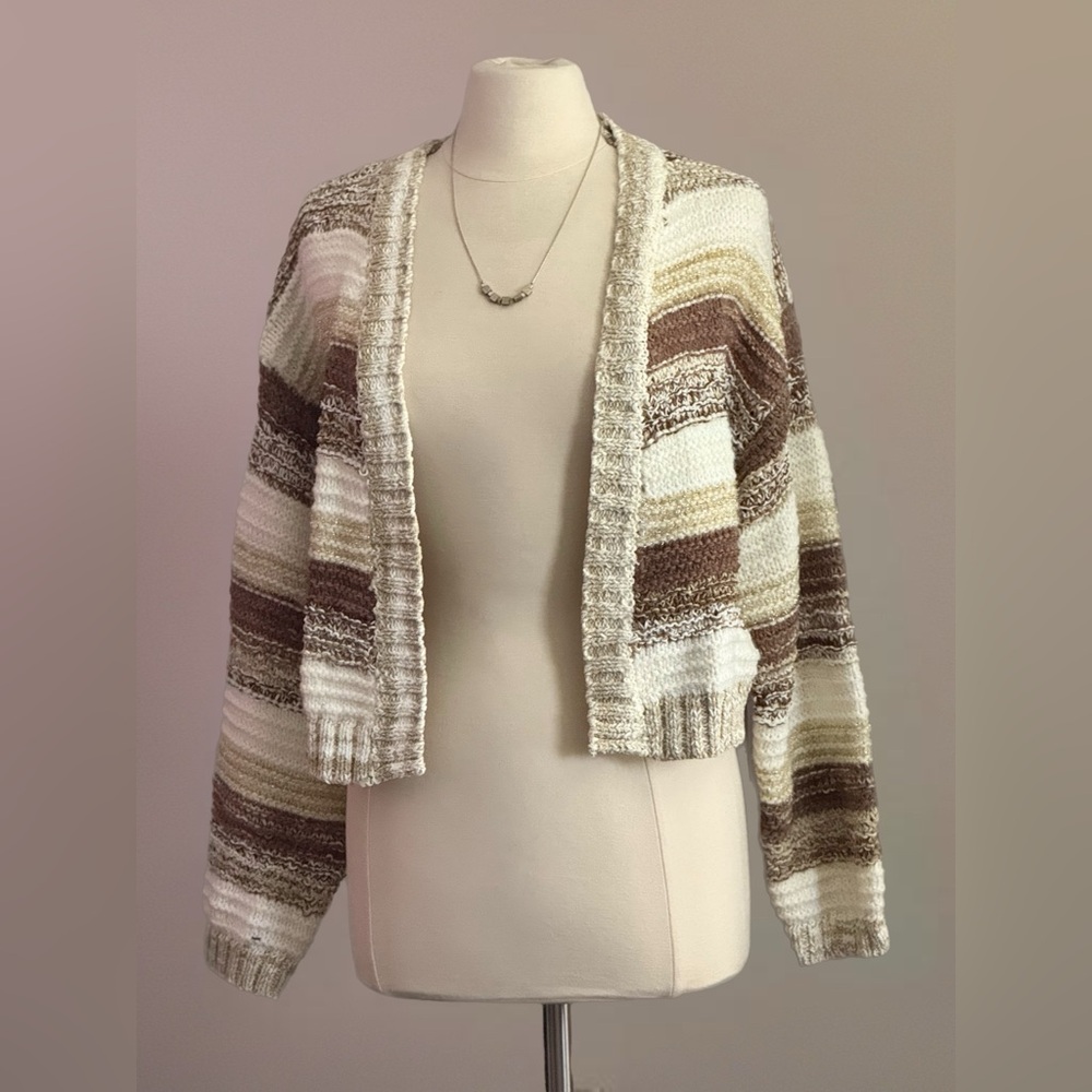 Wild Fable Striped Open Front Cardigan Sweater M – Cream & Brown